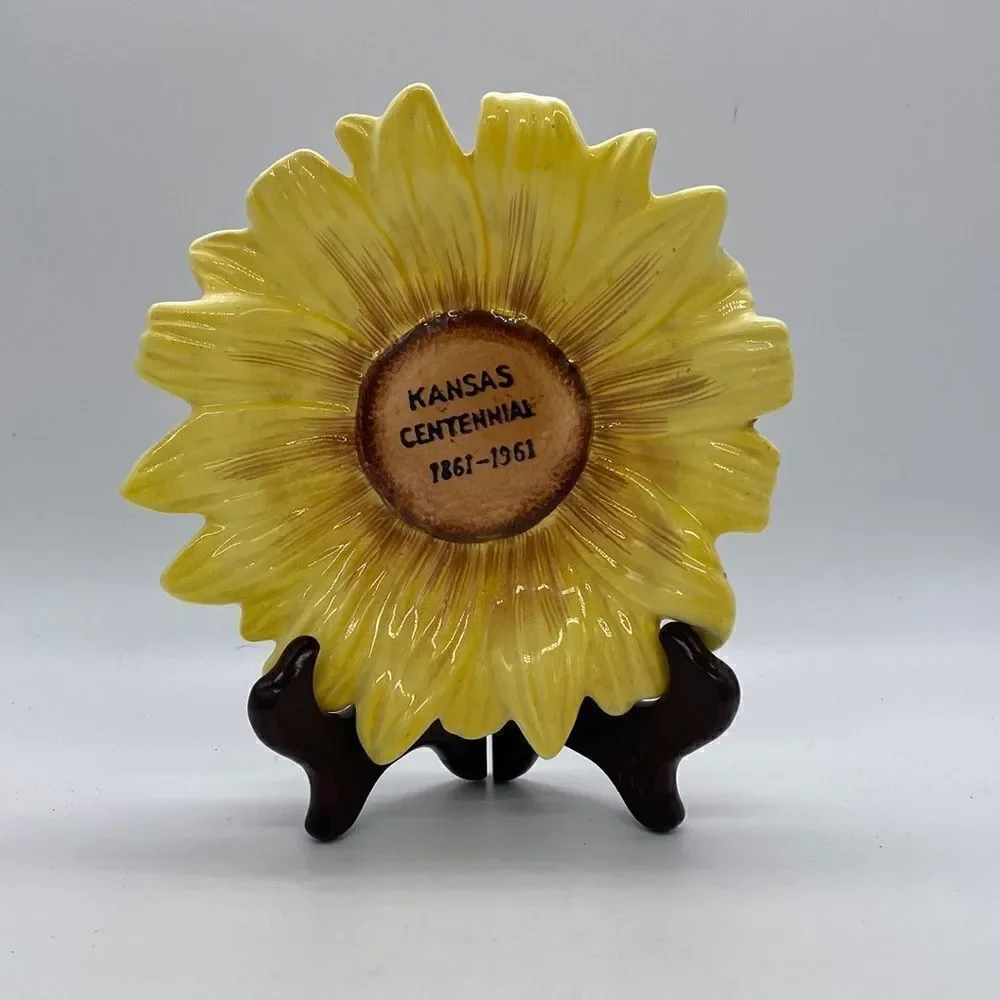 Vintage 1961 Norcrest Kansas Centennial Ceramic Sunflower Bowl Plate